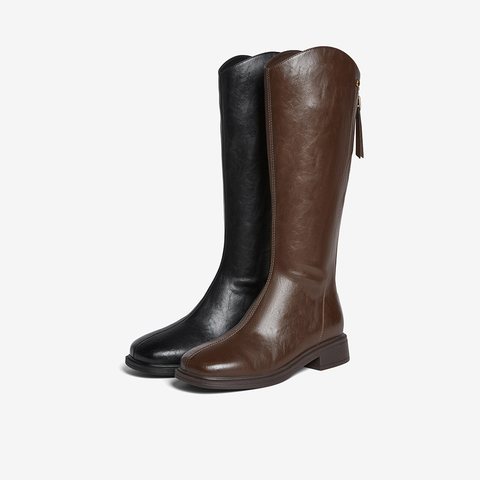 百思图2025冬季新款商场同款骑士靴时尚简约粗跟女长靴F2132DC5