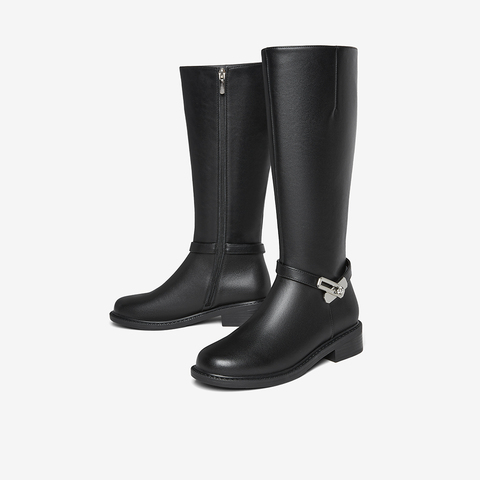 百思图2025冬季新款骑士靴简约时尚通勤高筒女长靴K5131DG5