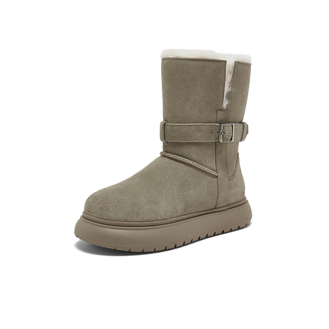 百思图2025冬季新款商场同款雪地靴时尚简约户外女中靴L2509DZ5