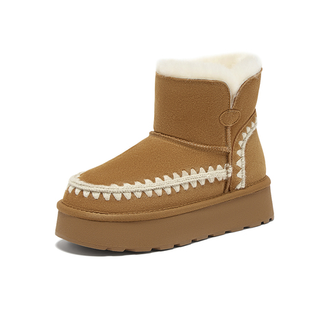 百思图2025冬季新款雪地靴时尚户外休闲运动女短靴L5928DD5