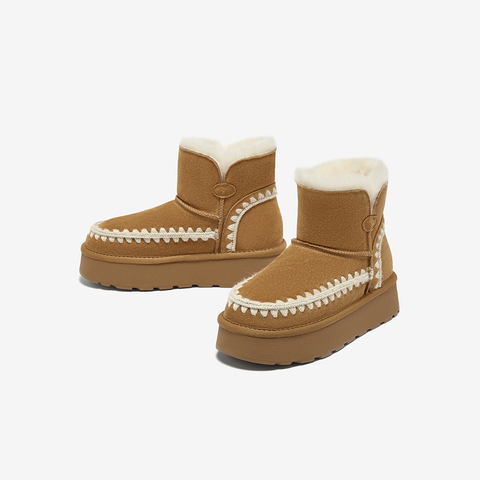 百思图2025冬季新款雪地靴时尚户外休闲运动女短靴L5928DD5