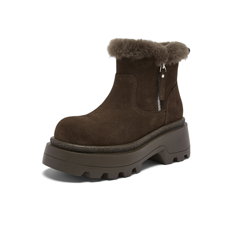百思图2025冬季新款商场同款雪地靴时尚休闲户外女短靴E5603DD5