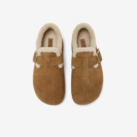 百思图2025冬季新款勃肯鞋时尚潮流复古加绒保暖女单鞋B3047DM5