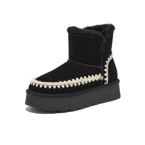 百思图2025冬季新款雪地靴时尚户外休闲运动女短靴L5928DD5