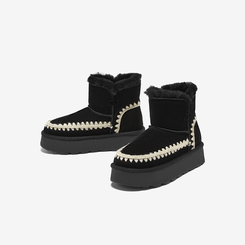 百思图2025冬季新款雪地靴时尚户外休闲运动女短靴L5928DD5