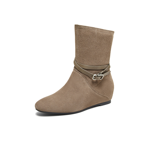 百思图2025冬季新款西部靴时尚简约户外通勤女短靴F2102DZ5