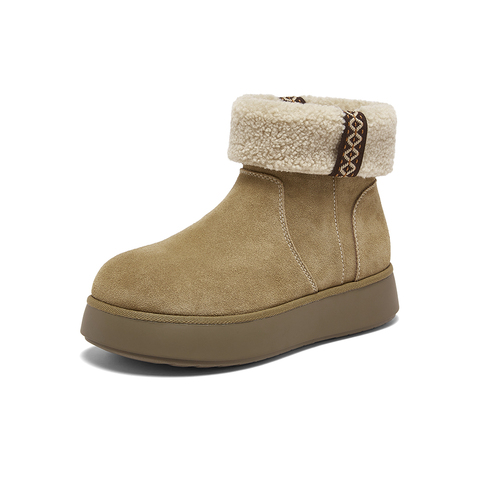 百思图2025冬季新款雪地靴简约户外休闲保暖女短靴F1071DD5