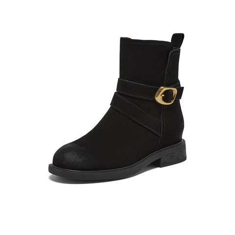 百思图2025冬季新款休闲靴时尚简约户外通勤女中靴W0182DZ5