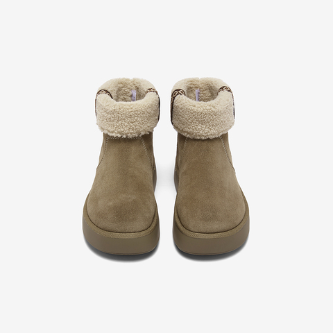 百思图2025冬季新款雪地靴简约户外休闲保暖女短靴F1071DD5