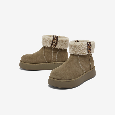 百思图2025冬季新款雪地靴简约户外休闲保暖女短靴F1071DD5