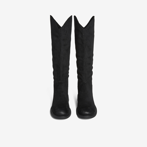 百思图2025冬季新款西部靴时尚潮流复古街头粗跟女长靴W1818DG5