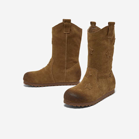 百思图2025冬季新款商场同款西部靴时尚户外简约女中靴W0731DZ5