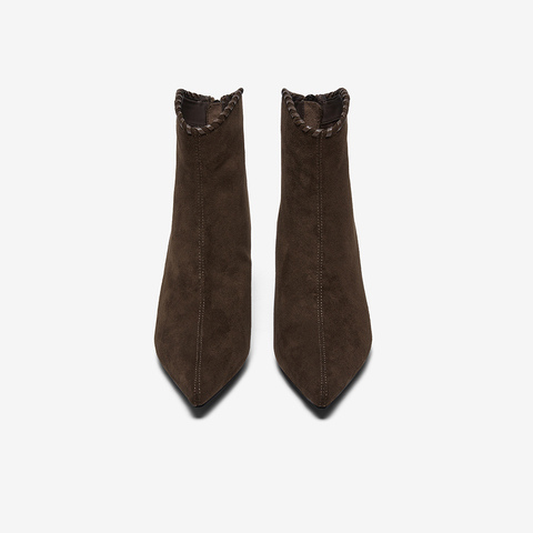 百思图2025冬季新款时装靴时尚潮流通勤细高跟尖头女短靴W0751DD5