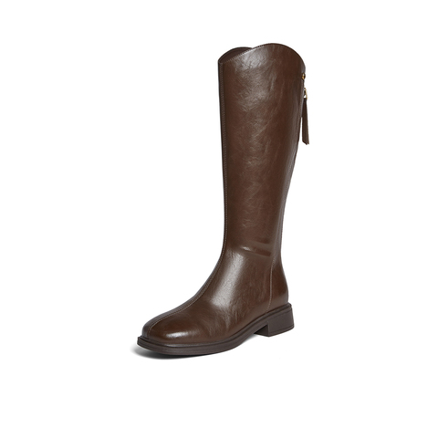 百思图2025冬季新款商场同款骑士靴时尚简约粗跟女长靴F2132DC5