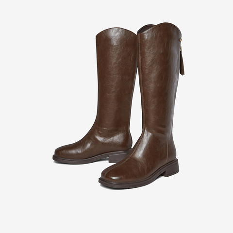 百思图2025冬季新款商场同款骑士靴时尚简约粗跟女长靴F2132DC5