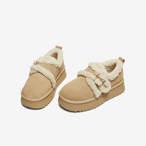 百思图2025冬季新款毛毛鞋棉鞋时尚户外加绒女休闲鞋DK990DM5