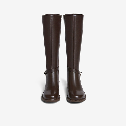 百思图2025冬季新款骑士靴简约时尚通勤高筒女长靴K5131DG5