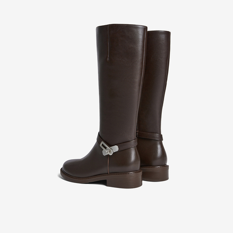 百思图2025冬季新款骑士靴简约时尚通勤高筒女长靴K5131DG5