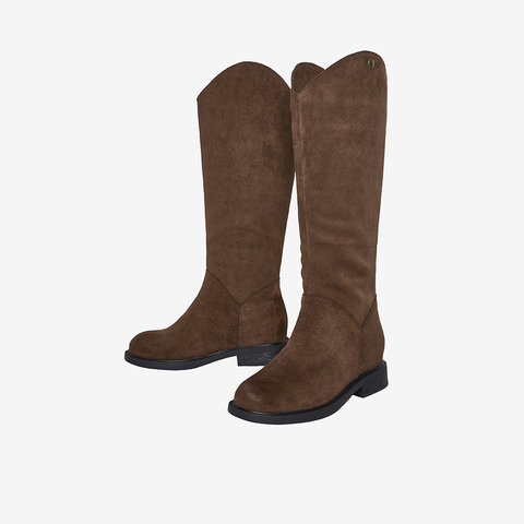 百思图2025冬季新款西部靴时尚潮流复古街头粗跟女长靴W1818DG5