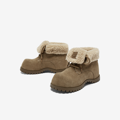 百思图2025冬季新款商场同款雪地靴时髦工装户外女短靴F1151DD5