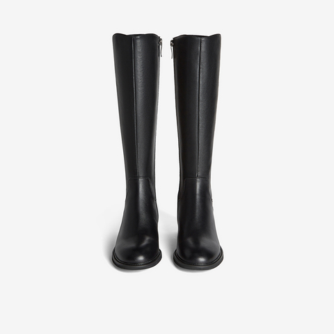 百思图2025冬季新款骑士靴时尚简约通勤粗跟女长靴AX892DG5