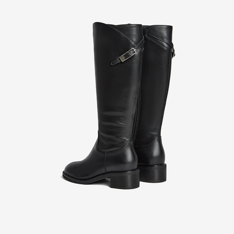 百思图2025冬季新款骑士靴时尚简约通勤粗跟女长靴AX892DG5