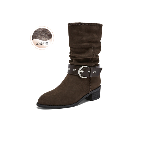 百思图2025冬季新款商场同款西部靴时尚复古潮流女长靴F5312DS5