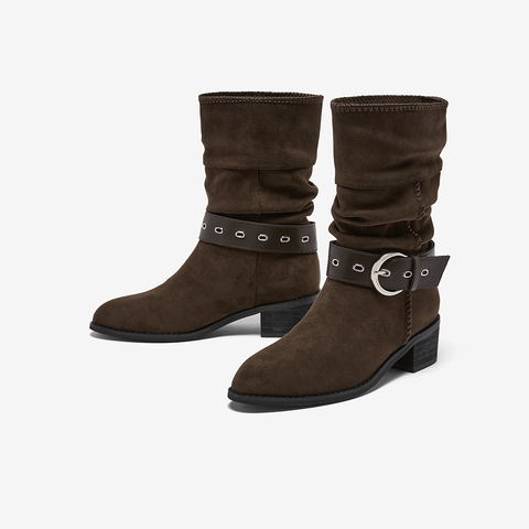 百思图2025冬季新款商场同款西部靴时尚复古潮流女长靴F5312DS5