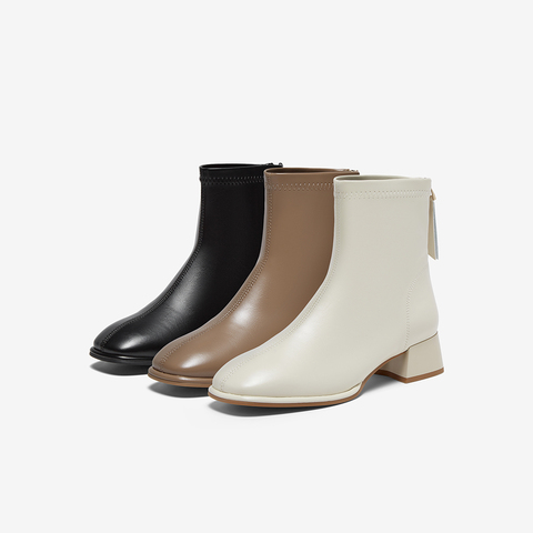 百思图2025冬季新款时装靴时尚简约通勤粗跟女短靴CM108DD5