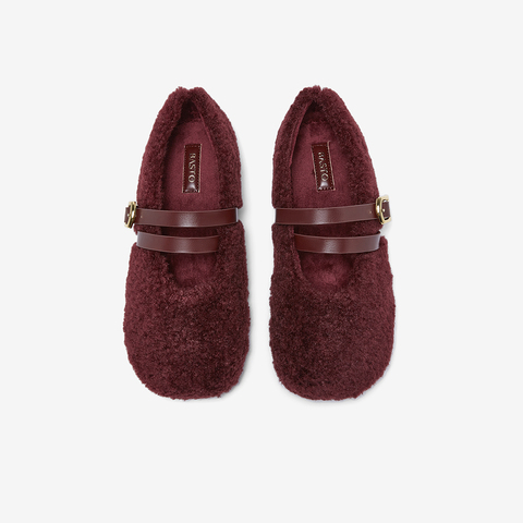 百思图2025冬季新款毛毛鞋时尚简约加绒保暖女单鞋F1812DQ5