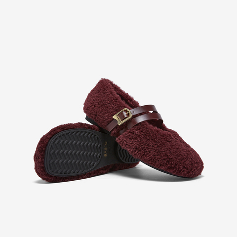 百思图2025冬季新款毛毛鞋时尚简约加绒保暖女单鞋F1812DQ5