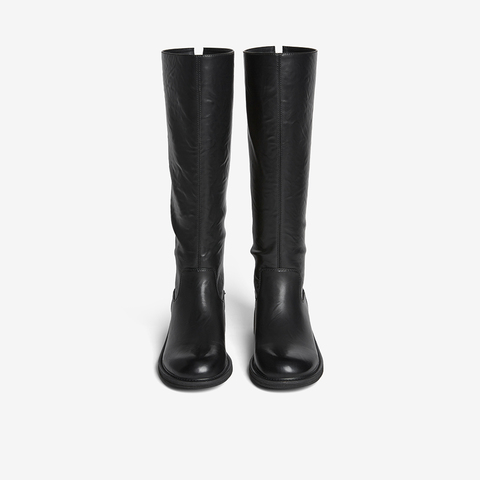 百思图2025冬季新款骑士靴时尚简约复古粗跟女长靴B7621DG5