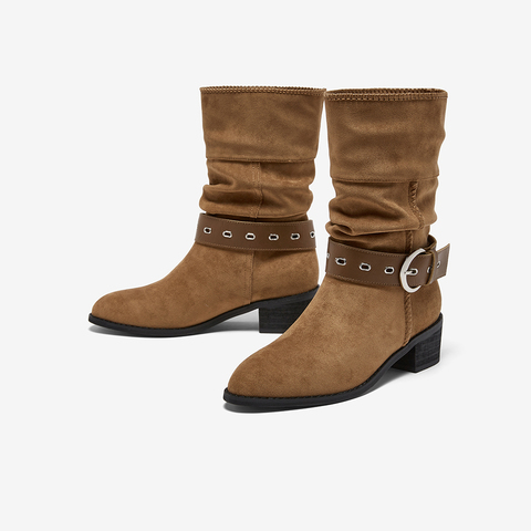 百思图2025冬季新款商场同款西部靴时尚复古潮流女长靴F5312DS5