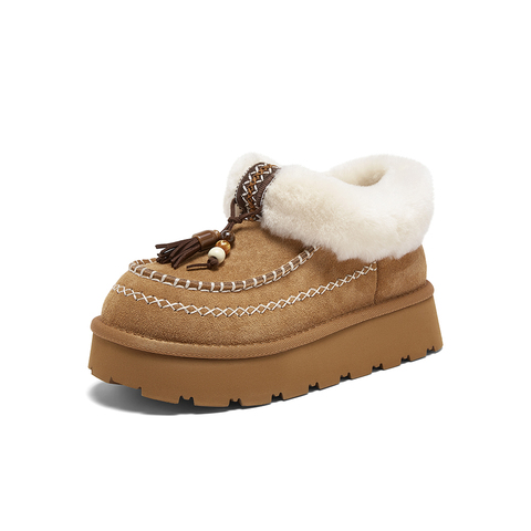 百思图2025冬季新款商场同款雪地靴休闲加绒保暖女短靴L0929DD5