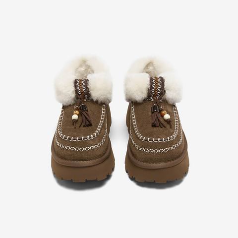 百思图2025冬季新款商场同款雪地靴休闲加绒保暖女短靴L0929DD5