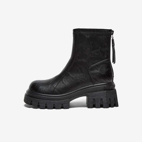 百思图2025冬季新款商场同款时装靴时尚潮流粗跟女短靴F6012DD5