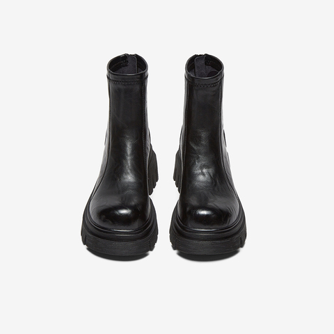 百思图2025冬季新款商场同款时装靴时尚潮流粗跟女短靴F6012DD5