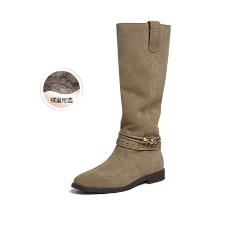 百思图2025冬季新款商场同款西部靴时髦复古牛仔女长靴E5652DG5