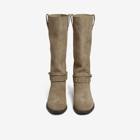 百思图2025冬季新款商场同款西部靴时髦复古牛仔女长靴E5652DG5