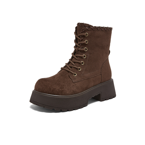 百思图2025冬季新款商场同款马丁靴时尚户外加绒女短靴F1251DZ5