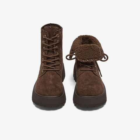 百思图2025冬季新款商场同款马丁靴时尚户外加绒女短靴F1251DZ5