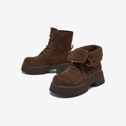 百思图2025冬季新款商场同款马丁靴时尚户外加绒女短靴F1251DZ5