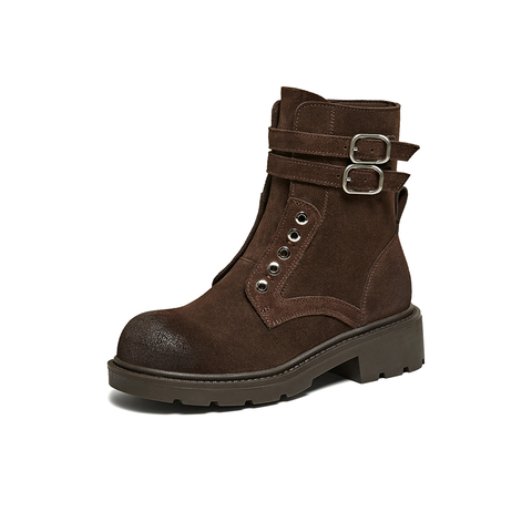 百思图2025冬季新款商场同款马丁靴时尚潮流运动女短靴W3021DD5