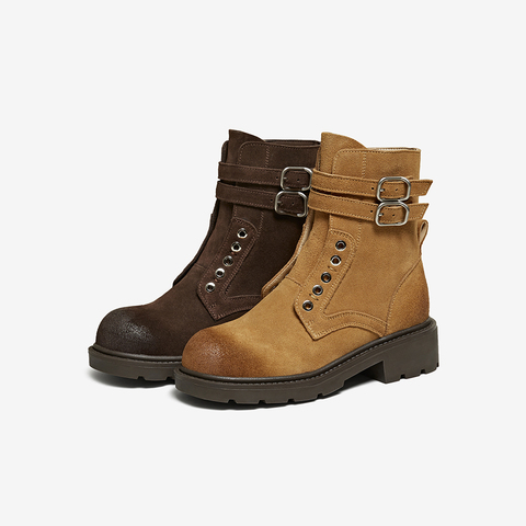 百思图2025冬季新款商场同款马丁靴时尚潮流运动女短靴W3021DD5