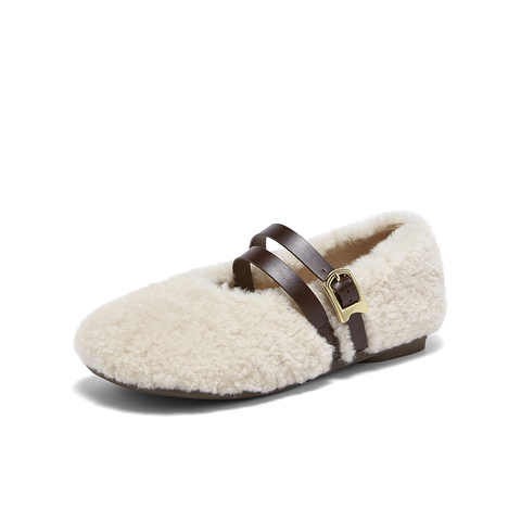 百思图2025冬季新款毛毛鞋时尚简约加绒保暖女单鞋F1812DQ5