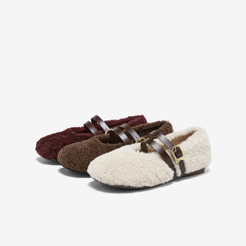 百思图2025冬季新款毛毛鞋时尚简约加绒保暖女单鞋F1812DQ5