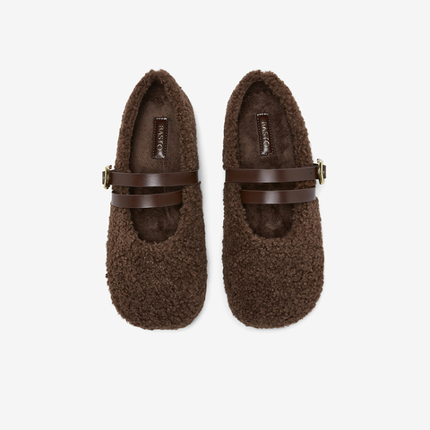 百思图2025冬季新款毛毛鞋时尚简约加绒保暖女单鞋F1812DQ5