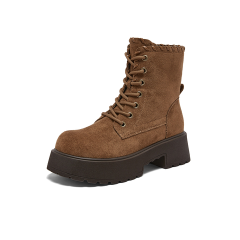 百思图2025冬季新款商场同款马丁靴时尚户外加绒女短靴F1251DZ5