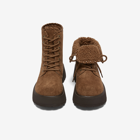 百思图2025冬季新款商场同款马丁靴时尚户外加绒女短靴F1251DZ5