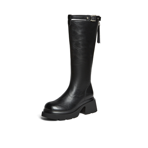 百思图2025冬季新款商场同款骑士靴时尚街头潮流女长靴F1711DG5